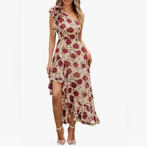 Grace Karin Women's NWT One Shoulder Floral Asymmetrical Ruffle Hem Dress Sz 12